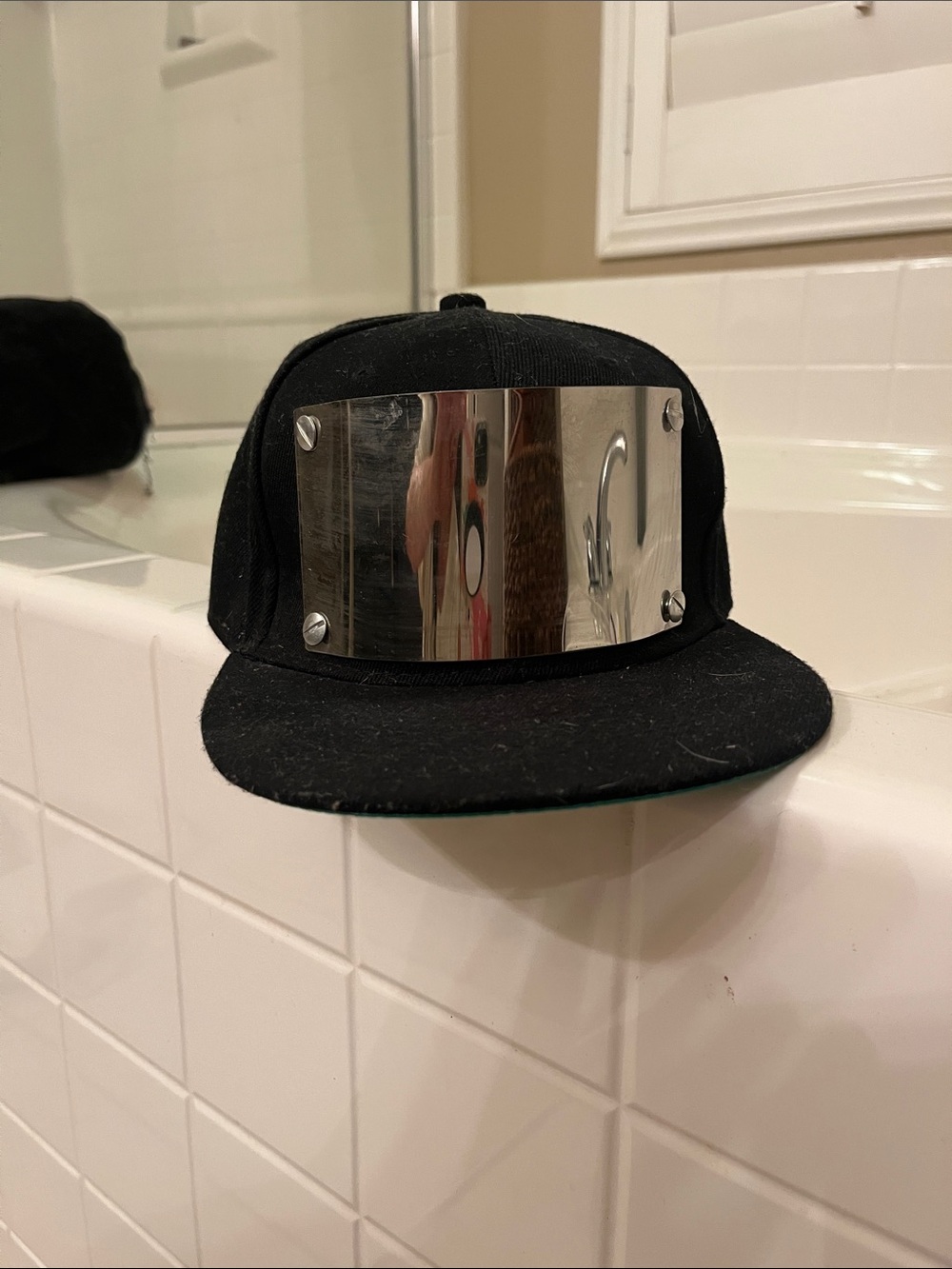 JAS Unisex Black Snapback Hat with Metal Plate